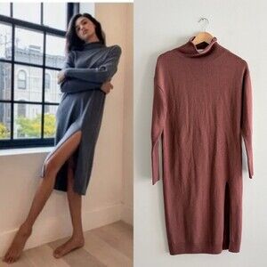 Aritzia Wilfred Cyprie 100% Merino Wool Slit Sweater Dress Dusty Rose Size 2XS
